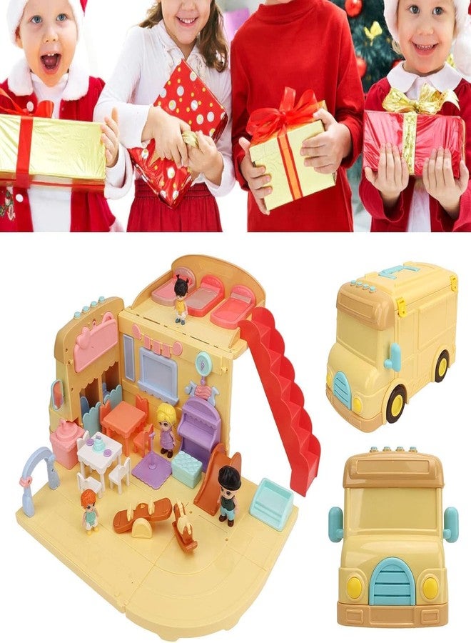 RAHU Dollhouse Camper Van, Portable School Bus Building Kit Dolls Pretend Play Vehicle with Stair, Transforming Doll House Preschool Storage Camper Toy with Music Fit Girls Ages 3+ - Image 2